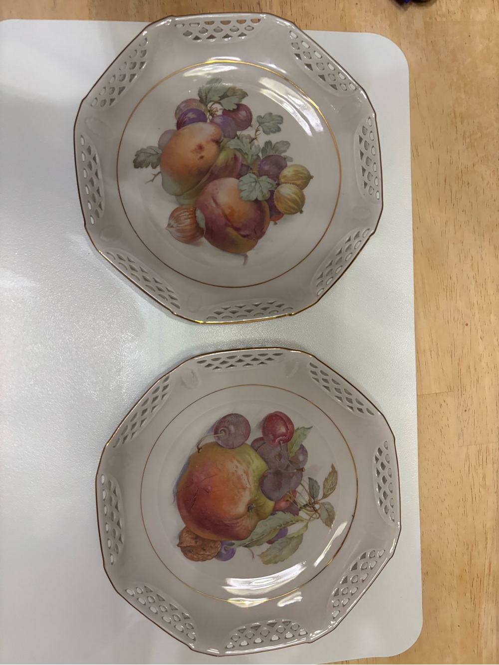 Schwarzenhammer Germany Fruit Motif Decorative 2 plateswith Gold Trim.